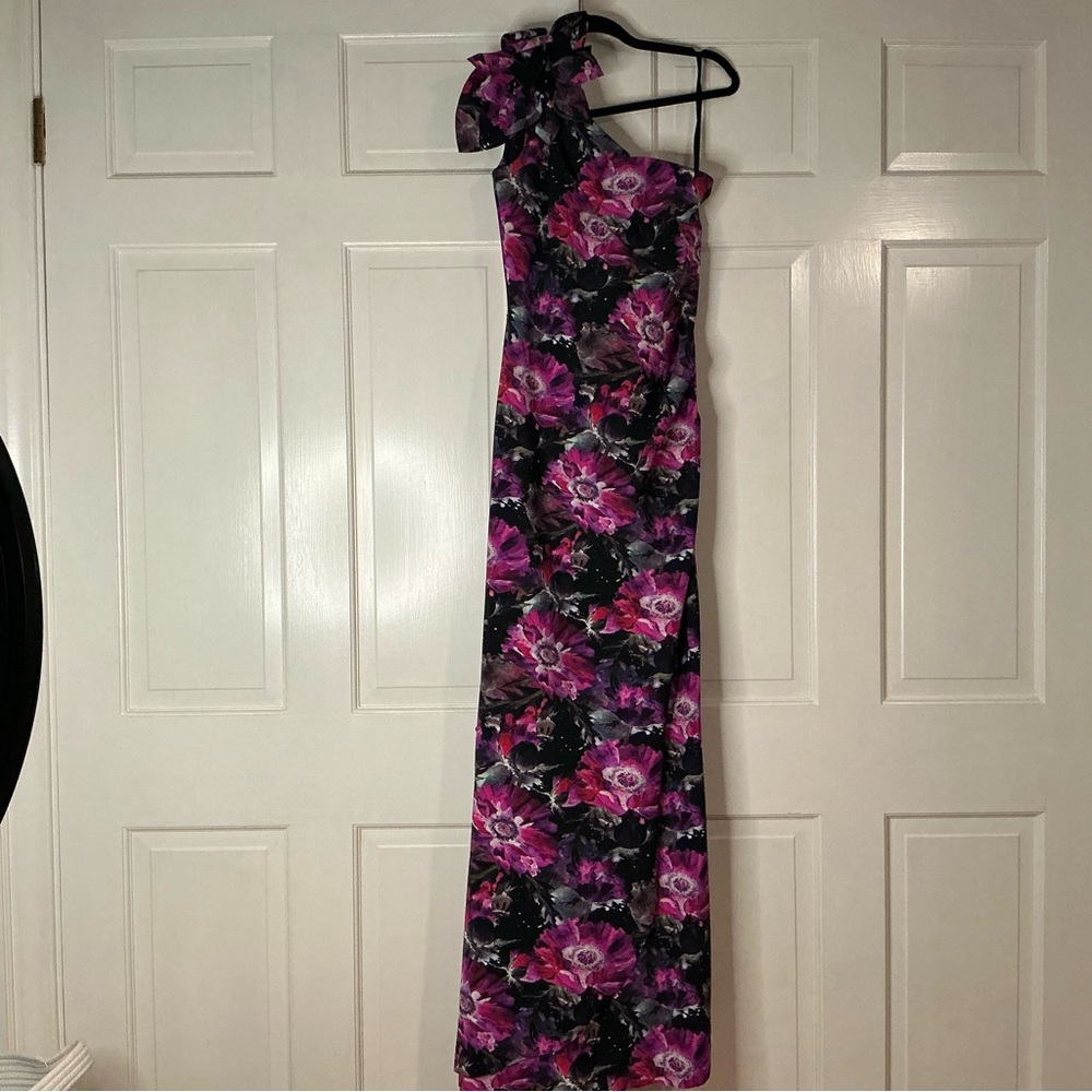 Chiara Boni Purple Floral One-Shoulder Dress